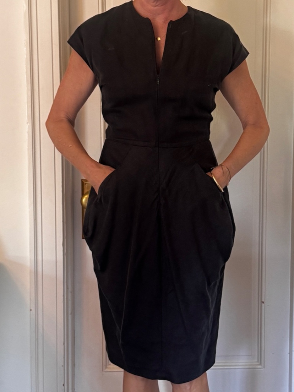 Zero +  Maria Cornejo Black Linen Zip Front Dress Size 8